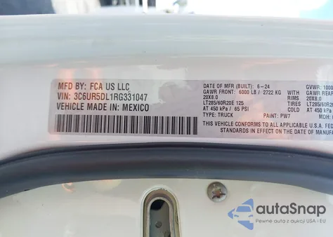 2024 Ram 2500 Big Horn 4X4 6'4 Box from USA, damaged, VIN 3C6UR5DL1RG331047